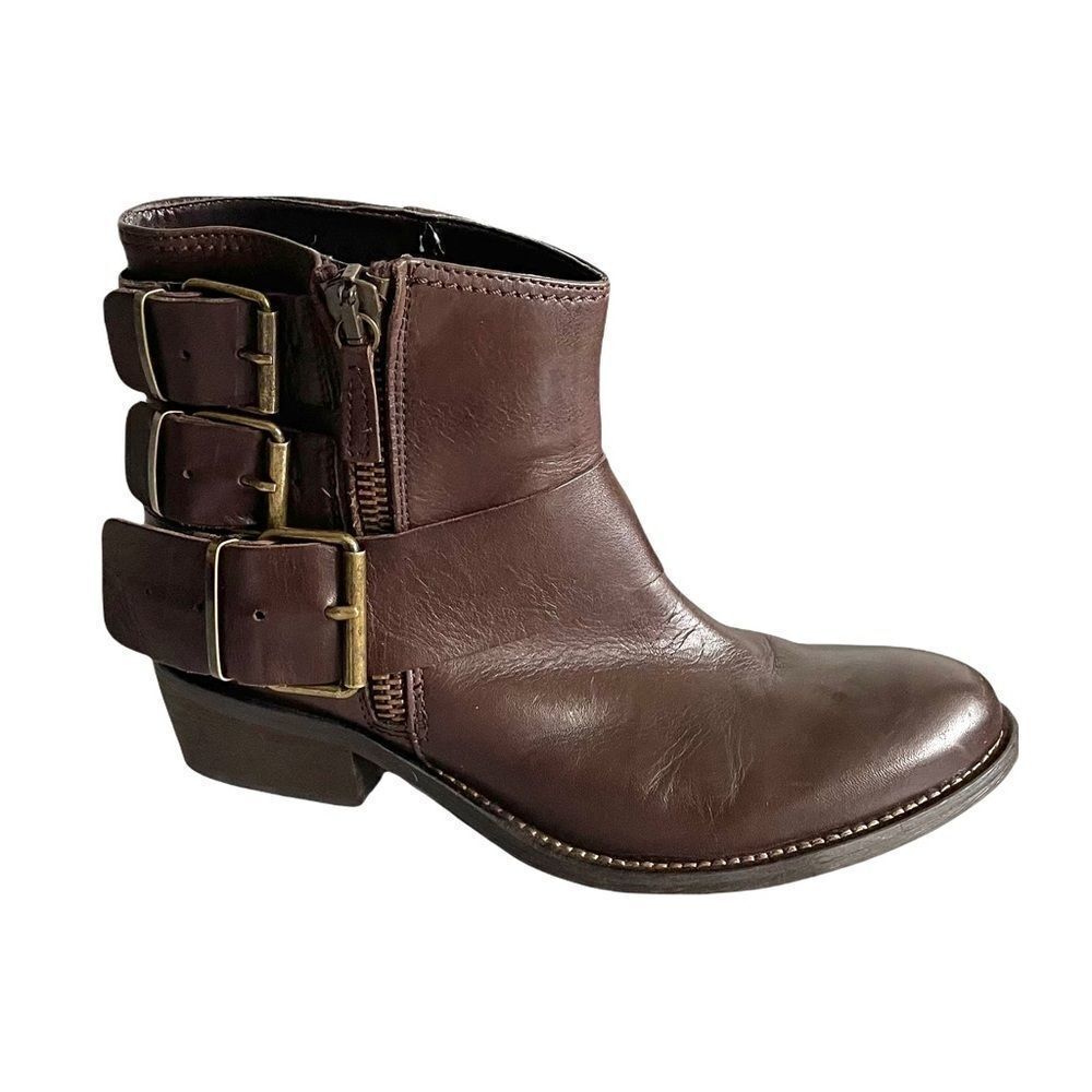 BROWNS B2 Brown Leather Ankle Boots Buckles 38